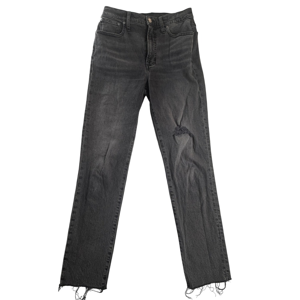 Madewell Perfect Vintage Jeans 28T Faded Black High Rise Distressed Raw Hem
